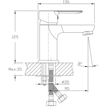 BARON Baterie lavoar ECO 3,8 l/min, crom