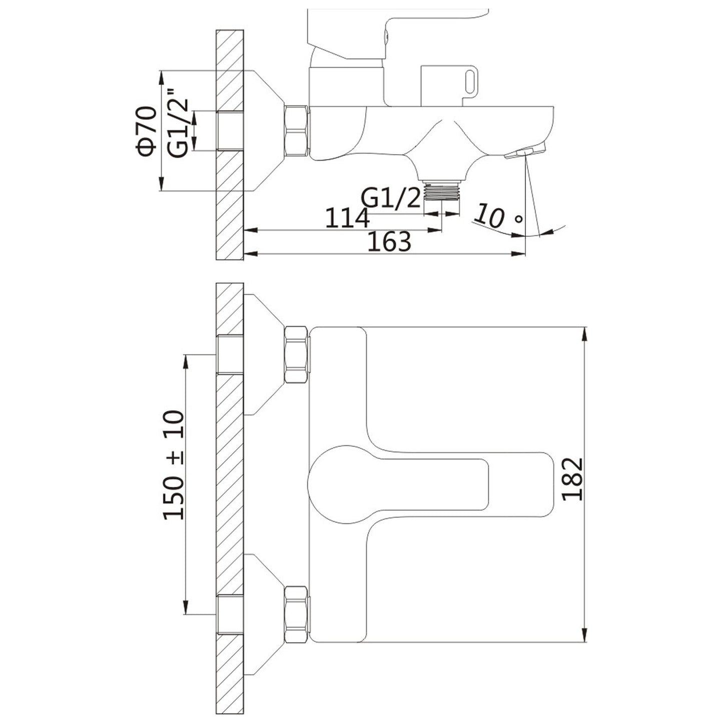 BARON Baterie cadă montaj pe perete, distanță 150 mm, crom