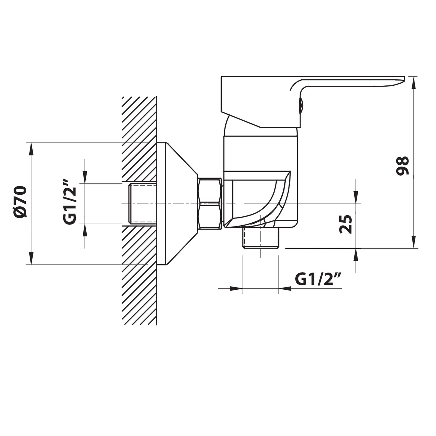 BARON Baterie duș montaj pe perete, distanță 150 mm, crom