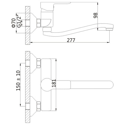 BARON Baterie montaj pe perete, distanță 150 mm, crom