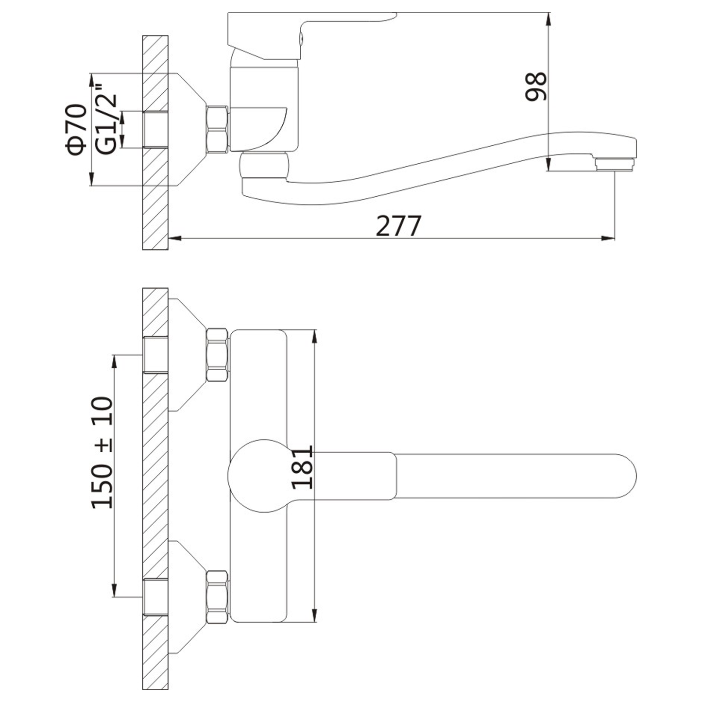 BARON Baterie montaj pe perete ECO 3,8 l/min, distanță 150 mm, crom