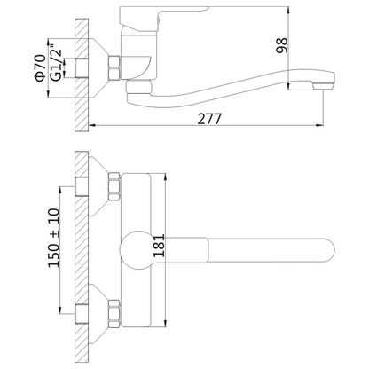 BARON Baterie montaj pe perete ECO 6 l/min, distanță 150 mm, crom