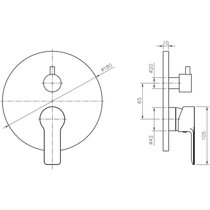 BARON Baterie duș încastrată, 2 ieșiri, părți superioare, crom