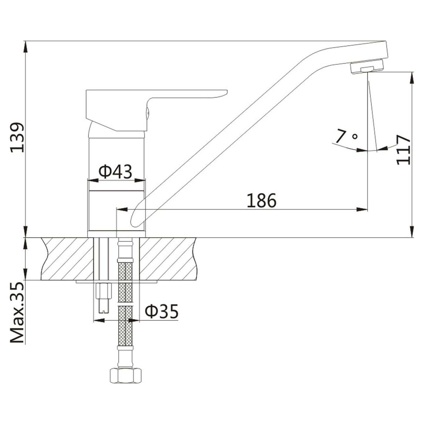 BARON Baterie bucătărie 186 mm cu pipă rotativă, crom
