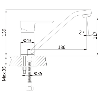 BARON Baterie bucătărie ECO 3,8 l/min, 186 mm, pipă rotativă, crom