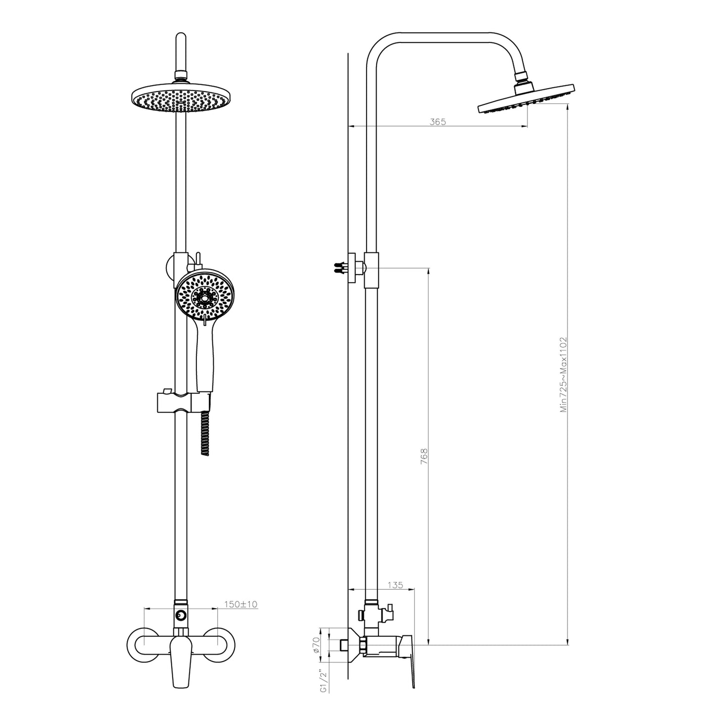 BARON Set duș combinat cu baterie, crom