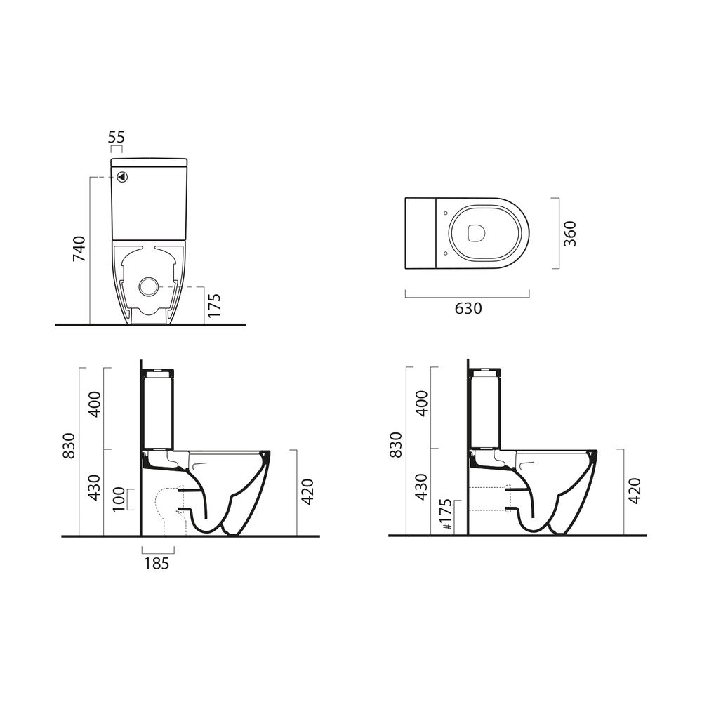PURA WC monobloc, Swirlflush, S-trap/P-trap, negru dual-mat