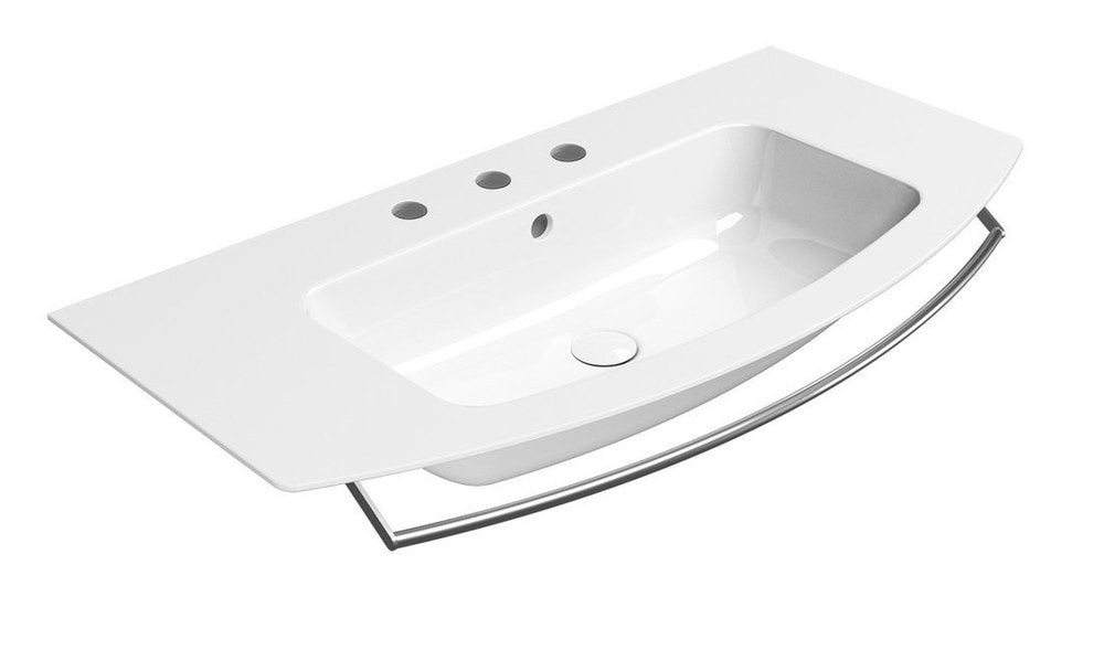 PURA Slim Lavoar ceramic curbat 102x52cm, muchie inferioară rectificată, 3 orificii baterie, alb ExtraGlaze