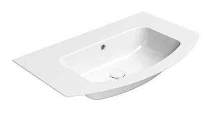 PURA Slim Lavoar ceramic curbat 82x49cm, muchie inferioară rectificată, fără orificiu baterie, alb ExtraGlaze