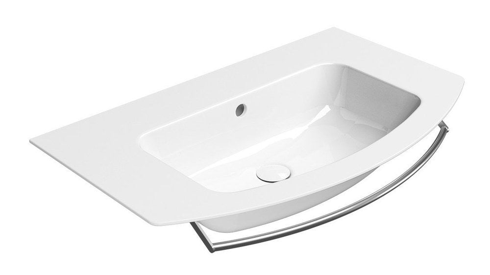 PURA Slim Lavoar ceramic curbat 82x49cm, muchie inferioară rectificată, fără orificiu baterie, alb ExtraGlaze