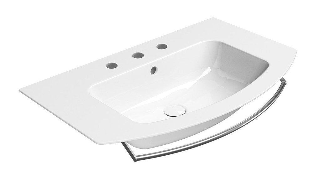 PURA Slim Lavoar ceramic curbat 82x49cm, muchie inferioară rectificată, 3 orificii baterie, alb ExtraGlaze