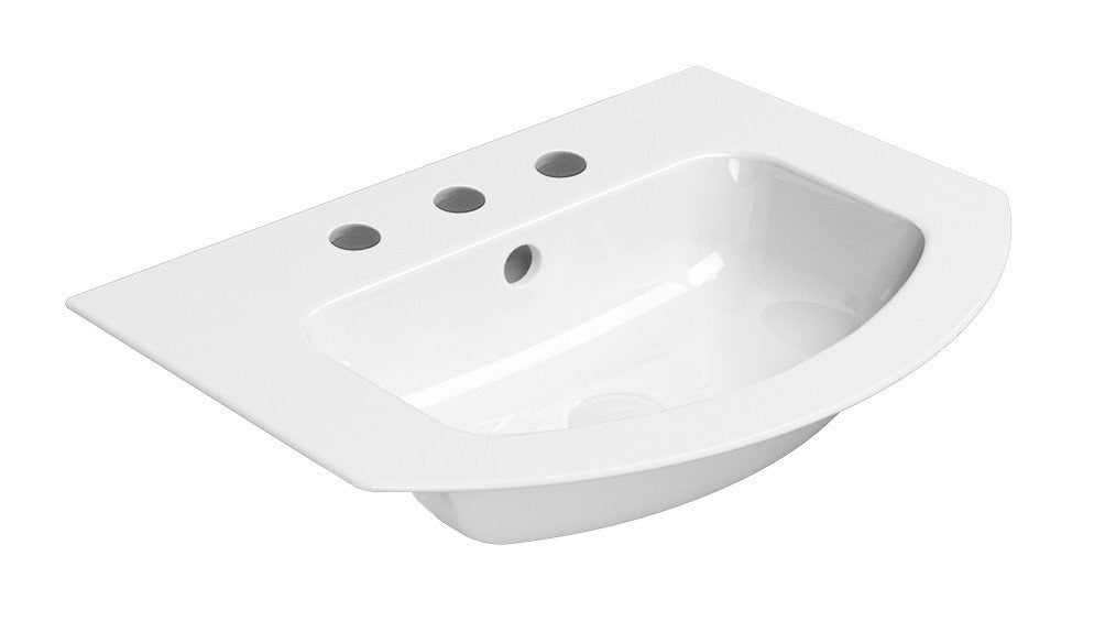 PURA Slim Lavoar ceramic curbat 62x48cm, muchie inferioară rectificată, 3 orificii baterie, alb ExtraGlaze