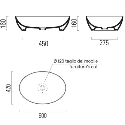 PURA lavoar ceramic pentru montaj pe blat 60×42 cm, alb mat