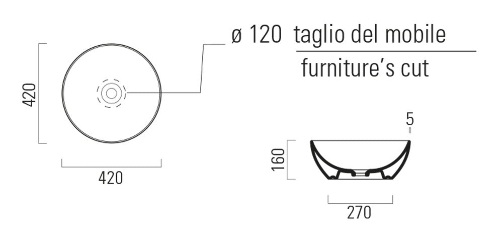 PURA lavoar ceramic pentru montaj pe blat Ø 42 cm, alb lucios ExtraGlaze