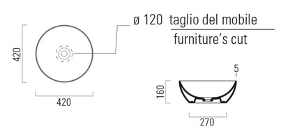 PURA lavoar ceramic pentru montaj pe blat Ø 42 cm, alb lucios ExtraGlaze