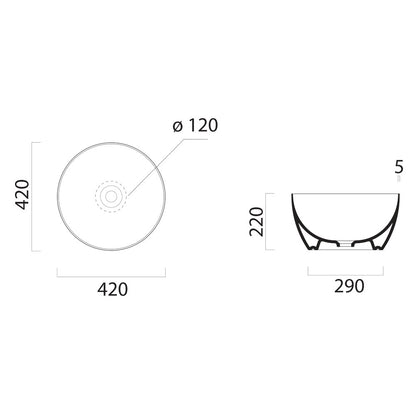 PURA Lavoar ceramic pe blat înalt, Ø42cm, alb mat