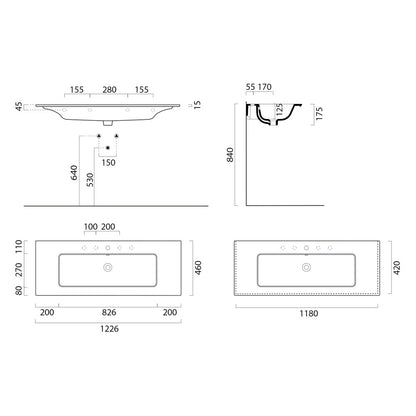 PURA Lavoar ceramic Slim 122x46cm, negru mat