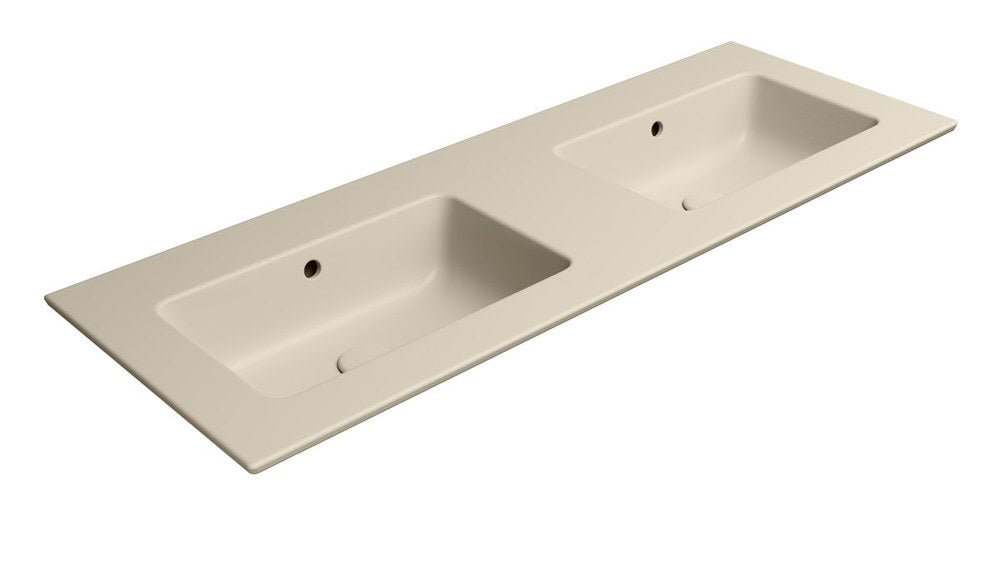 PURA Lavoar ceramic dublu Slim 122x46cm, fără orificiu baterie, creta mat
