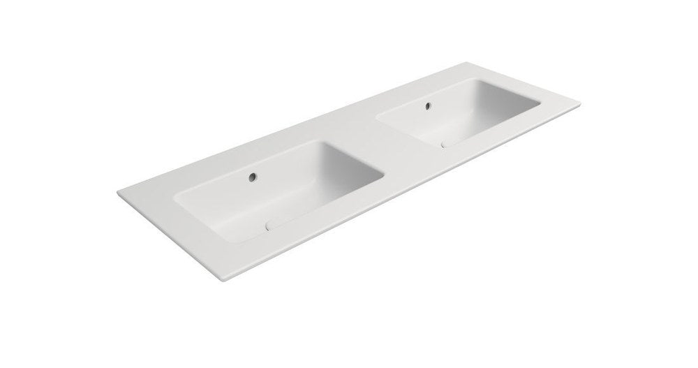 PURA Lavoar ceramic dublu Slim 122x46cm, fără orificiu baterie, alb mat