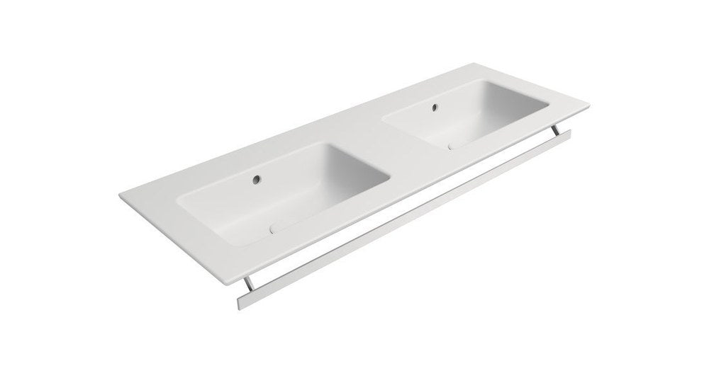 PURA Lavoar ceramic dublu Slim 122x46cm, fără orificiu baterie, alb mat