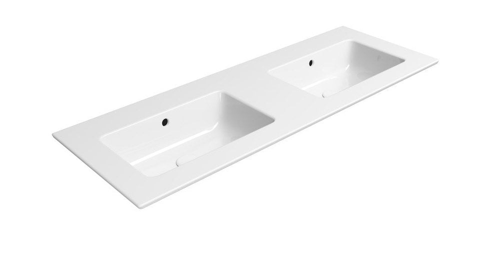 PURA Lavoar ceramic dublu Slim 122x46cm, fără orificiu baterie, alb ExtraGlaze