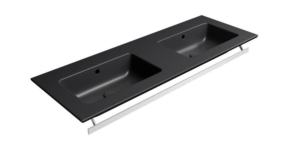 PURA Lavoar ceramic dublu Slim 122x46cm, fără orificiu baterie, negru mat