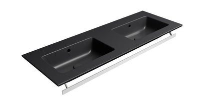PURA Lavoar ceramic dublu Slim 122x46cm, fără orificiu baterie, negru mat