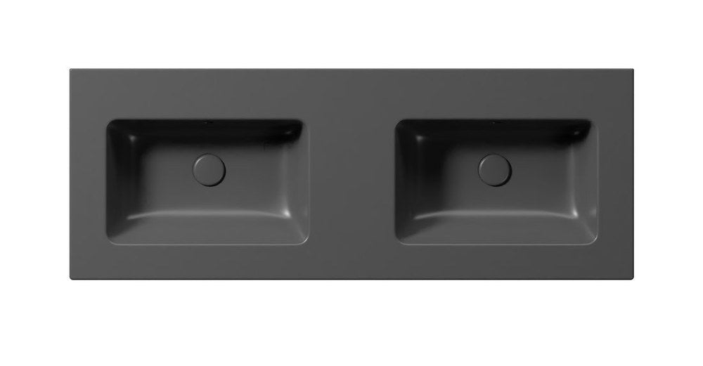 PURA Lavoar ceramic dublu Slim 122x46cm, fără orificiu baterie, negru mat