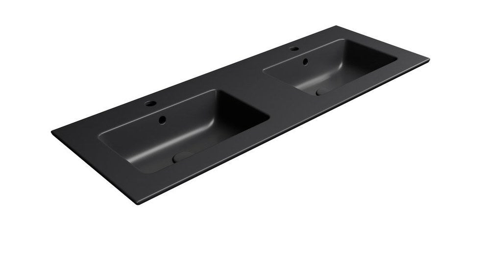 PURA Lavoar ceramic dublu Slim 122x46cm, negru mat