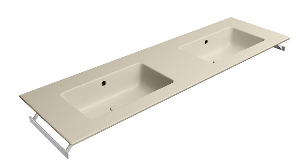 PURA Lavoar ceramic dublu Slim 142x46cm, fără orificiu baterie, creta mat