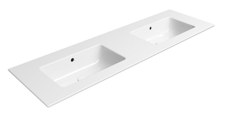 PURA Lavoar ceramic dublu Slim 142x46cm, fără orificiu baterie, alb ExtraGlaze