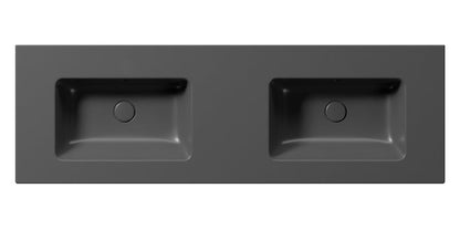 PURA Lavoar ceramic dublu Slim 142x46cm, fără orificiu baterie, negru mat