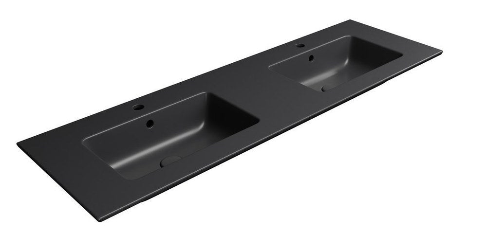PURA Lavoar ceramic dublu Slim 142x46cm, negru mat