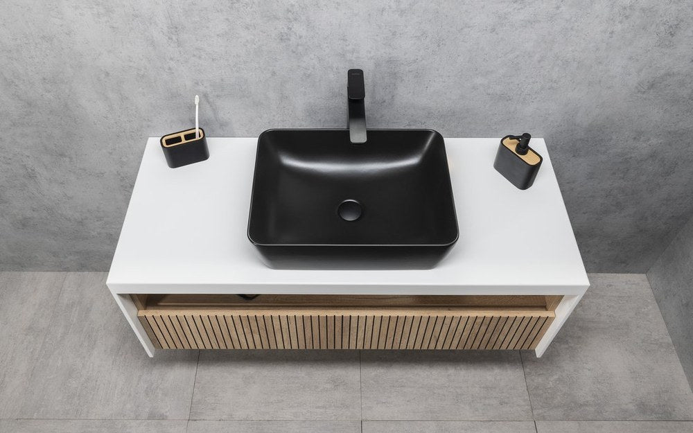 SAND/NUBES lavoar ceramic pentru montaj pe blat 50×38 cm, negru mat