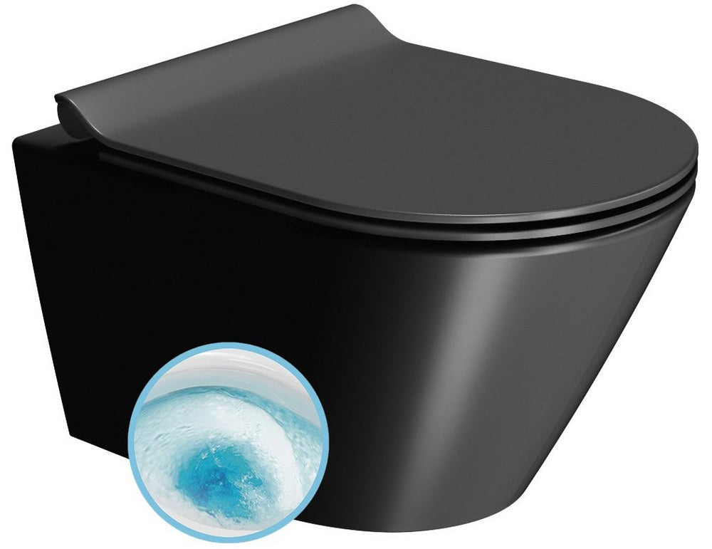 KUBE X Vas WC suspendat, GeniusFlush, 36x50cm, negru dual-mat