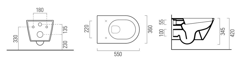 KUBE X Vas WC suspendat, GeniusFlush, 36x55cm, alb ExtraGlaze