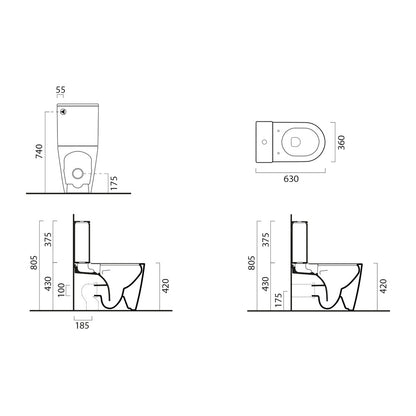 KUBE X WC combi, S-trap/P-trap, Swirlflush, 36x63cm, negru dual-mat
