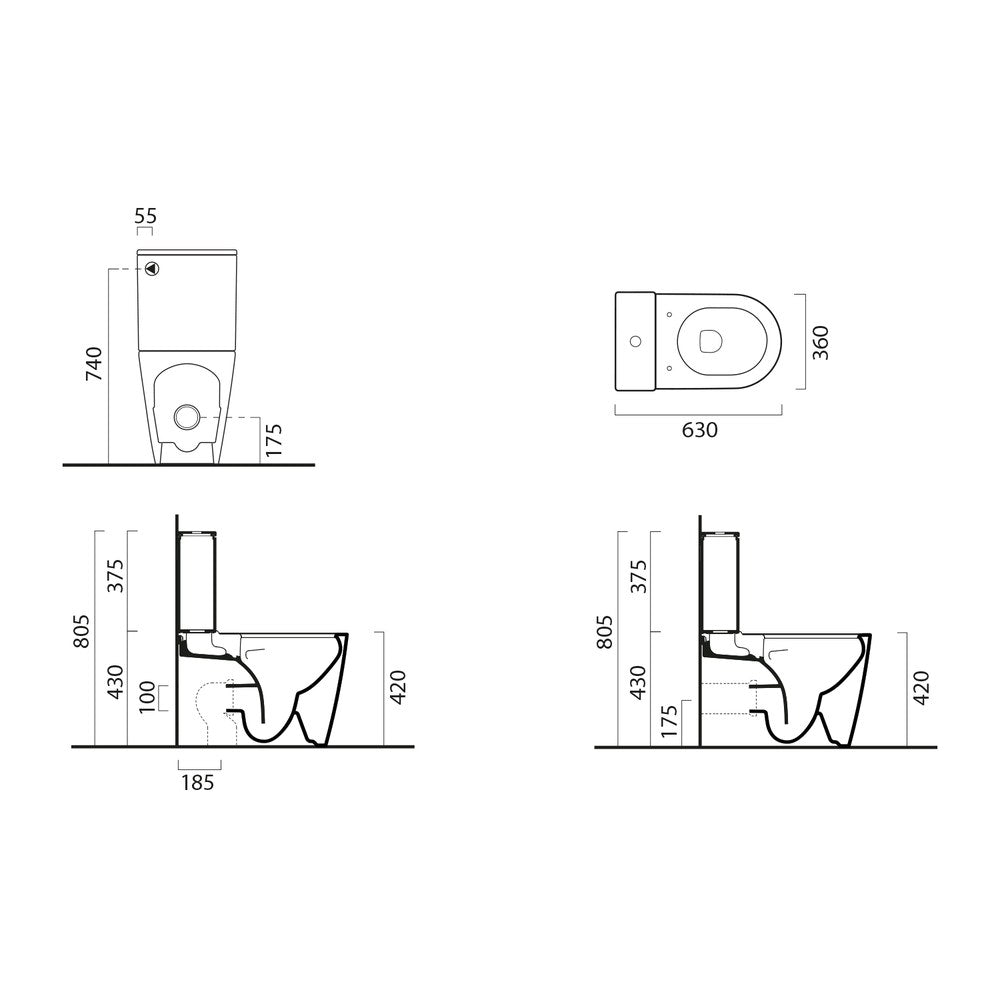 KUBE X WC combi, Swirlflush, S-trap/P-trap, negru dual-mat