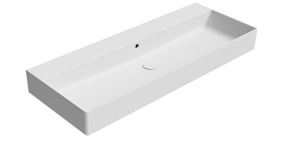 KUBE X Lavoar ceramic 120x47cm, muchie inferioară rectificată, fără orificiu baterie, alb mat
