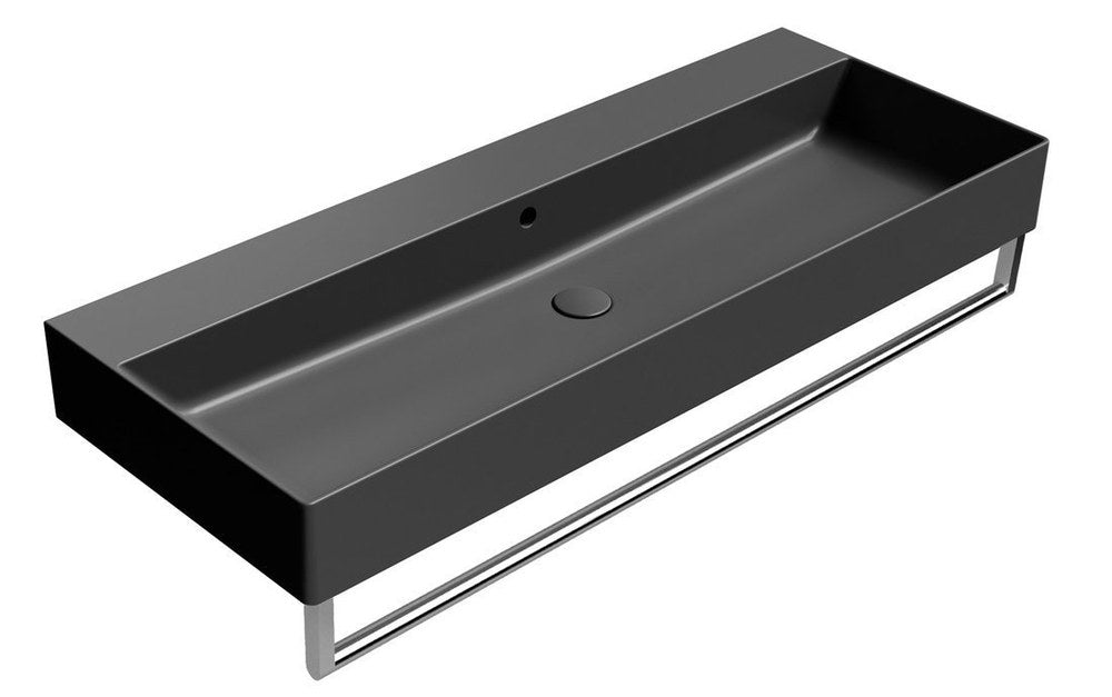 KUBE X Lavoar ceramic 120x47cm, muchie inferioară rectificată, fără orificiu baterie, negru mat