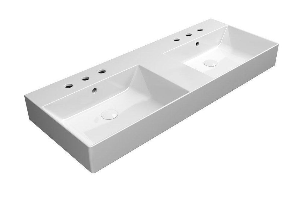 KUBE X Lavoar ceramic dublu 120x47cm, 3 orificii baterie, alb ExtraGlaze