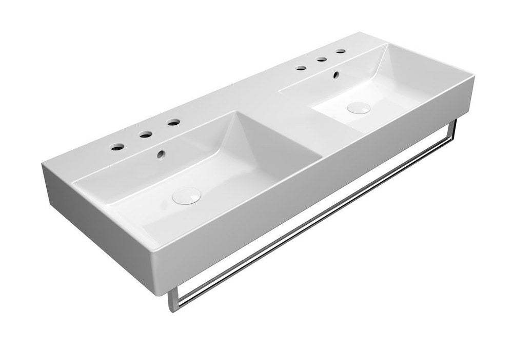 KUBE X Lavoar ceramic dublu 120x47cm, 3 orificii baterie, alb ExtraGlaze