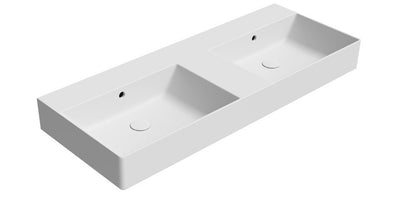 KUBE X Lavoar ceramic dublu 120x47cm, muchie inferioară rectificată, fără orificiu baterie, alb mat