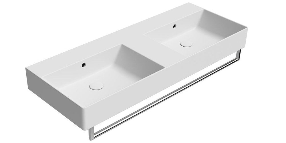 KUBE X Lavoar ceramic dublu 120x47cm, muchie inferioară rectificată, fără orificiu baterie, alb mat
