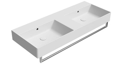 KUBE X Lavoar ceramic dublu 120x47cm, muchie inferioară rectificată, fără orificiu baterie, alb mat