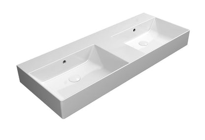 KUBE X Lavoar ceramic dublu 120x47cm, muchie inferioară rectificată, fără orificiu baterie, alb ExtraGlaze