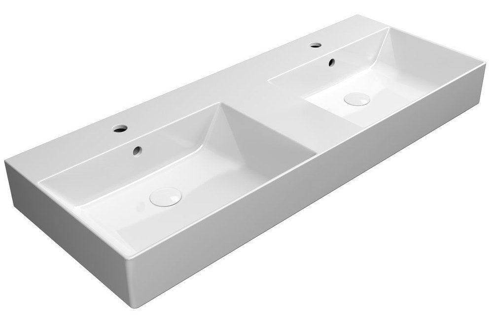 KUBE X Lavoar ceramic dublu 120x47cm, muchie inferioară rectificată, alb ExtraGlaze