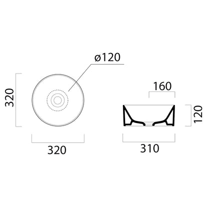 KUBE X Lavoar ceramic pe blat, Ø32cm, creta mat