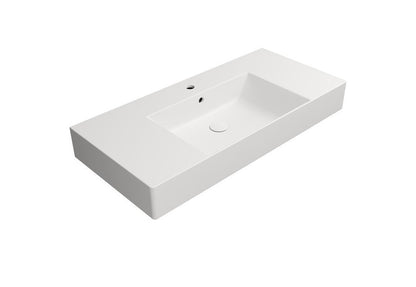 KUBE X Lavoar ceramic 100x47cm cu polițe, alb mat