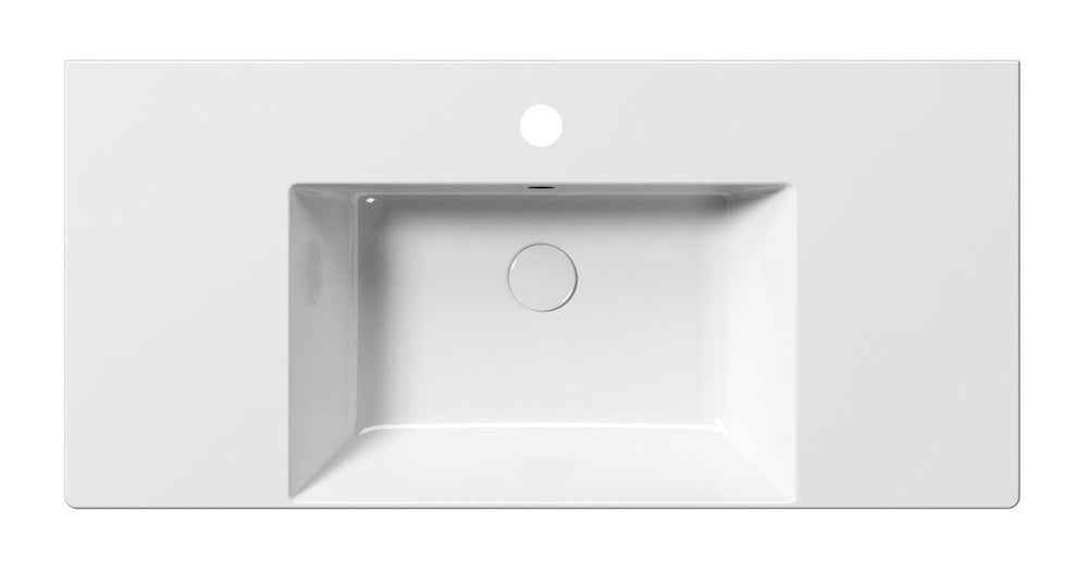 KUBE X Lavoar ceramic 100x47cm cu polițe, muchie inferioară rectificată, alb ExtraGlaze